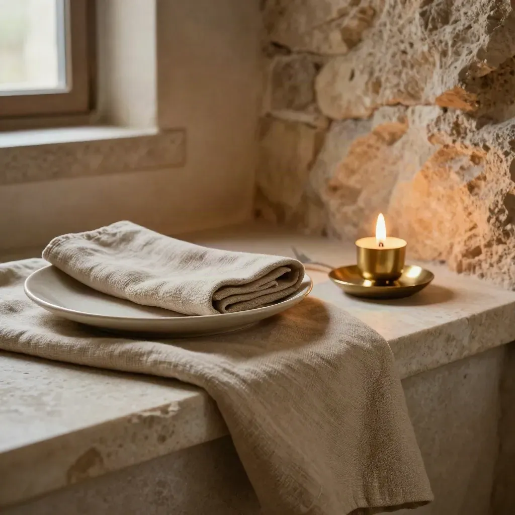 Suite rupestre di Matera con letto in lino, tavola apparecchiata e luce calda sulla pietra